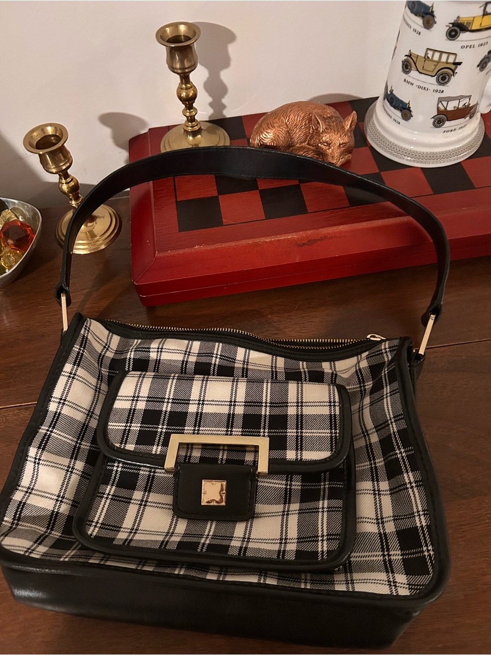 Liz Claiborne Black & White Plaid Shoulder Bag